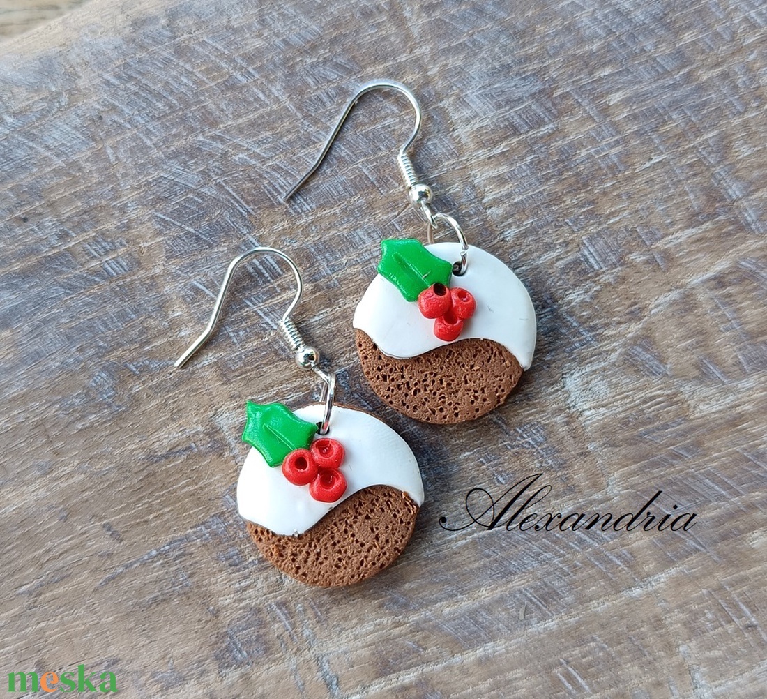 Karácsonyi csokis keksz fülbevaló - ékszer - fülbevaló - lógós kerek fülbevaló - Meska.hu