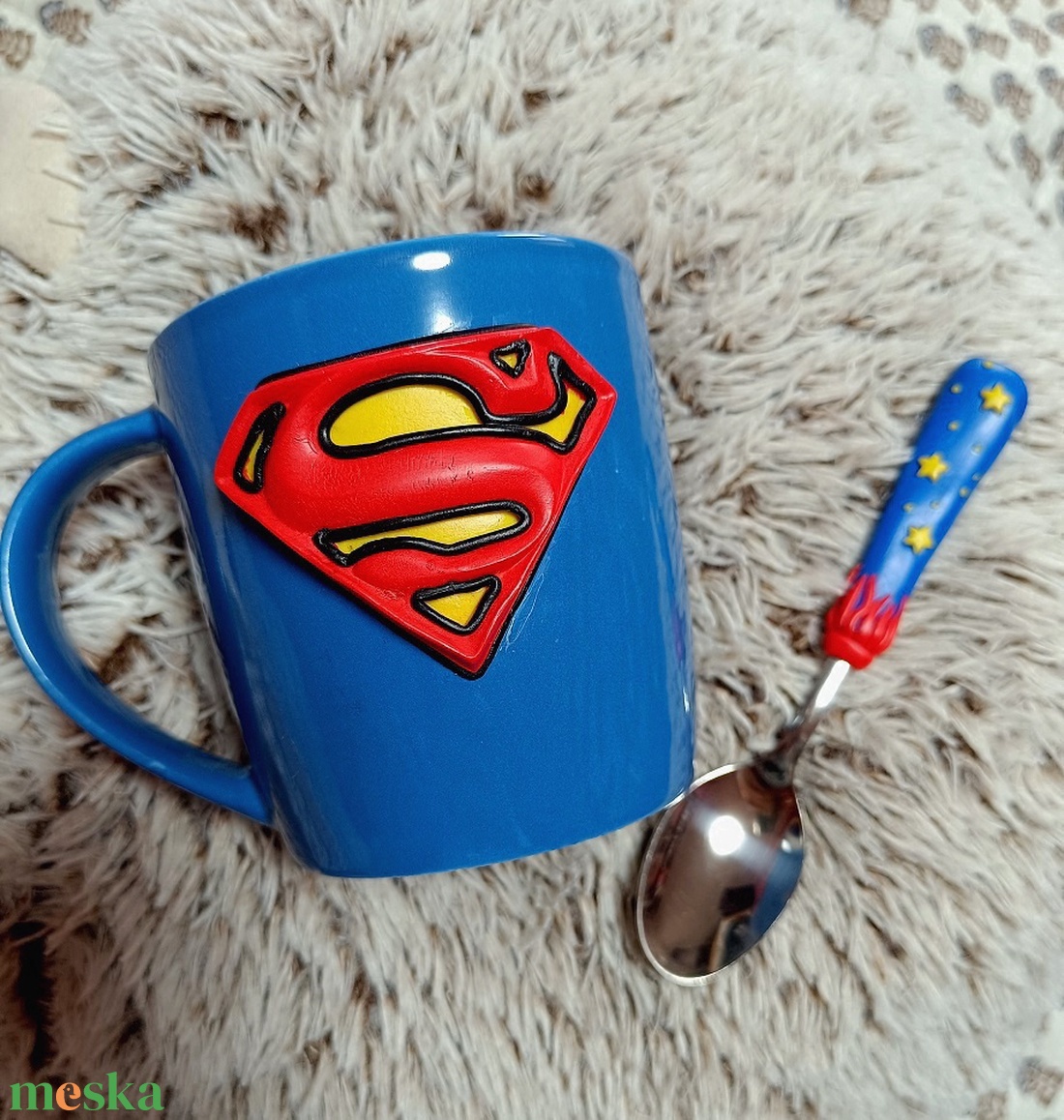 Superman bögre és kanál szett- Hétköznapi hősöknek - otthon & életmód - konyhafelszerelés, tálalás - tálalás - bögre & csésze - Meska.hu