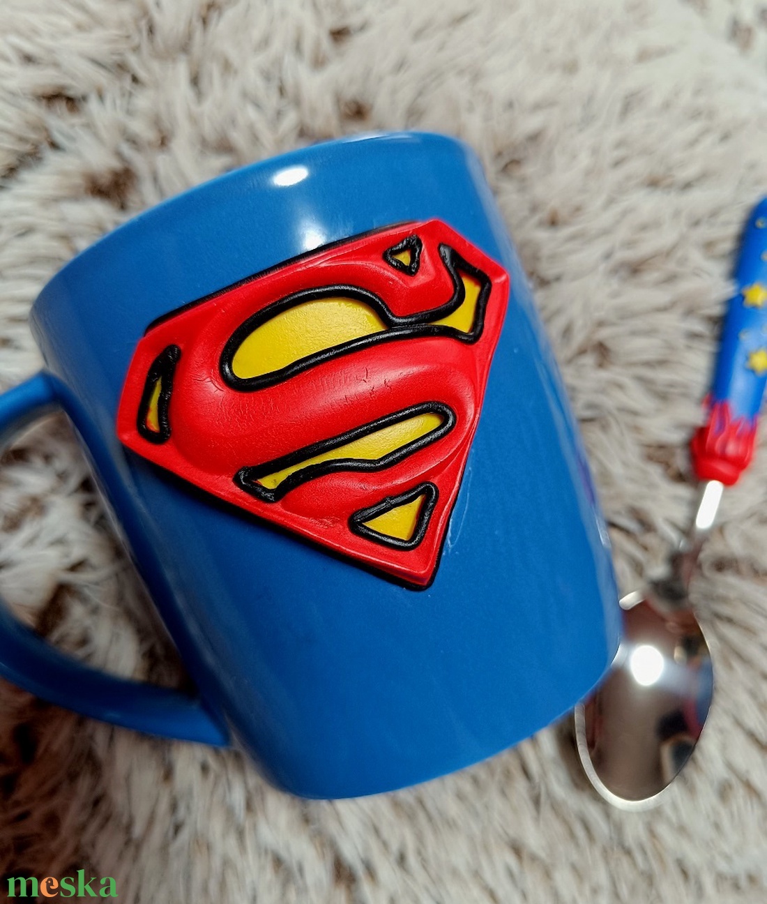 Superman bögre és kanál szett- Hétköznapi hősöknek - otthon & életmód - konyhafelszerelés, tálalás - tálalás - bögre & csésze - Meska.hu