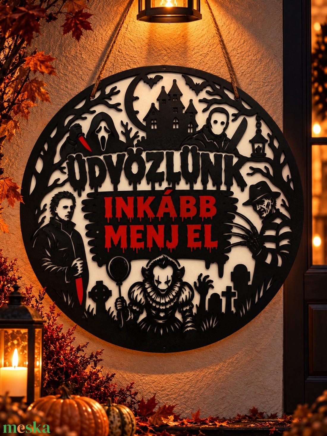Üdvözlünk � inkább menj el Halloween ajtódísz - otthon & életmód - dekoráció - halloween - halloweeni ajtódíszek és ablakdíszek - Meska.hu