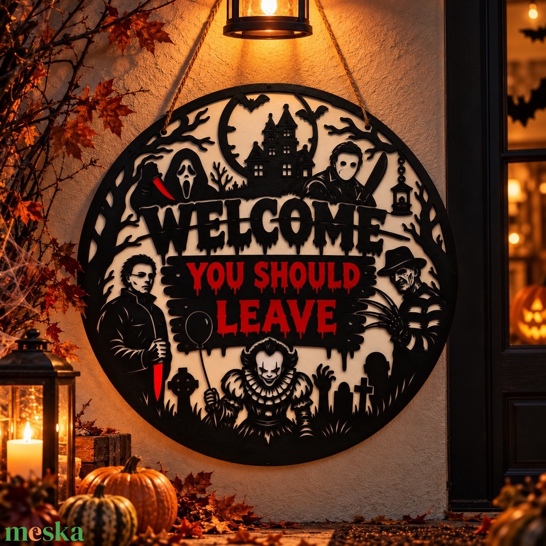 Welcome � You Should Leave Halloween ajtódísz - otthon & életmód - dekoráció - halloween - halloweeni ajtódíszek és ablakdíszek - Meska.hu