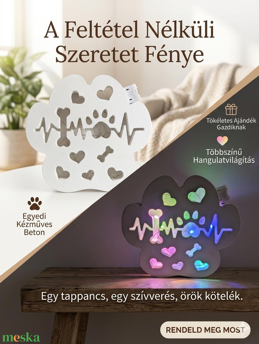 Mancs alakú lámpa díszfénnyel - otthon & életmód - dekoráció - dísztárgy - Meska.hu