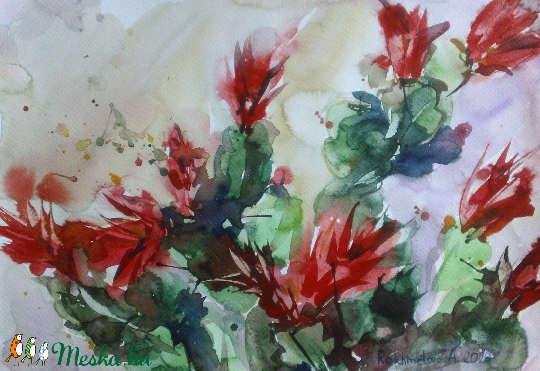 Karácsonyi kaktusz (Schlumbergera),  2020 - művészet - festmény - akvarell - Meska.hu