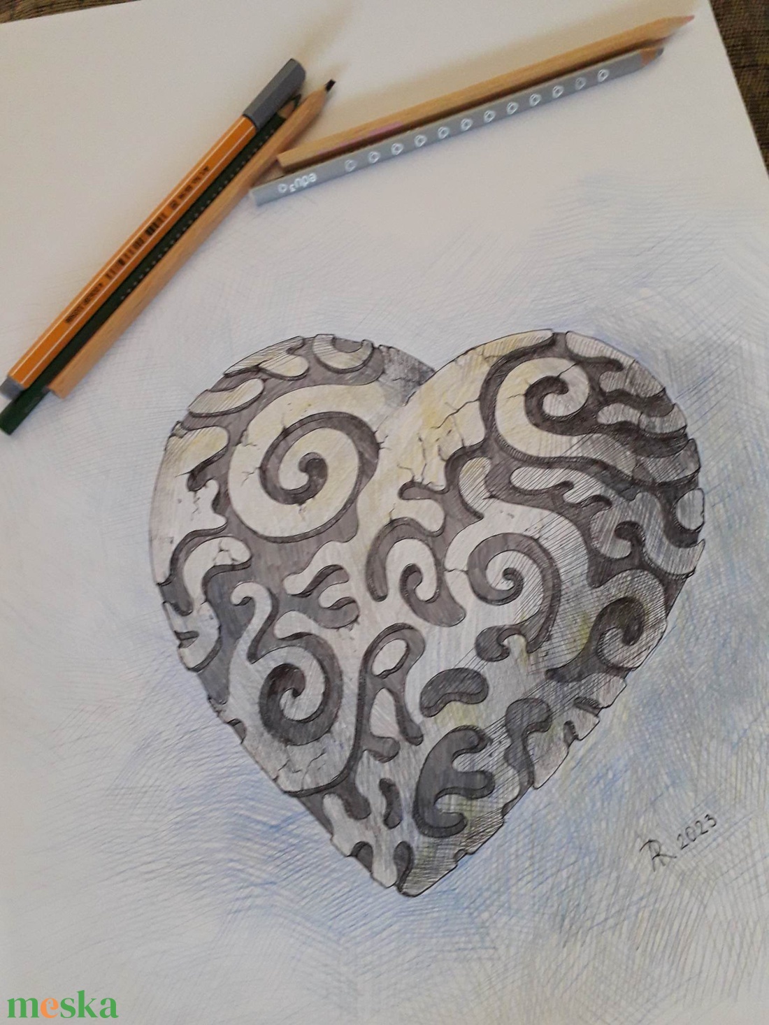Szív gyűjtemény. Kő. 2023 - művészet - grafika & illusztráció - ceruzarajz - Meska.hu