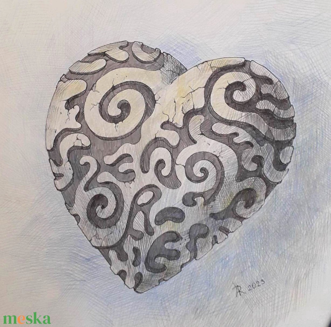 Szív gyűjtemény. Kő. 2023 - művészet - grafika & illusztráció - ceruzarajz - Meska.hu