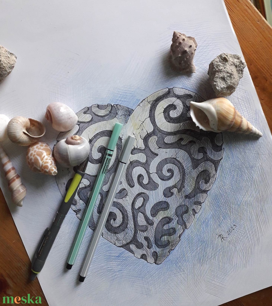 Szív gyűjtemény. Kő. 2023 - művészet - grafika & illusztráció - ceruzarajz - Meska.hu