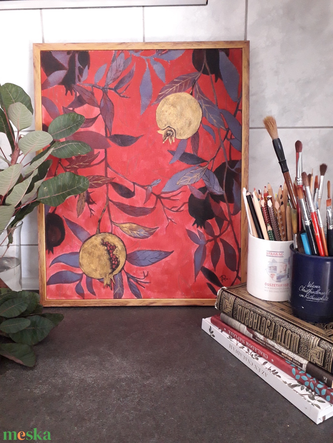 Gránátalma éjszaka - művészet - festmény - akvarell - Meska.hu