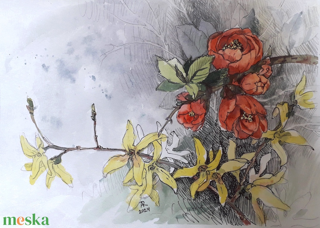 Tavaszi Duett - művészet - festmény - festmény vegyes technika - Meska.hu