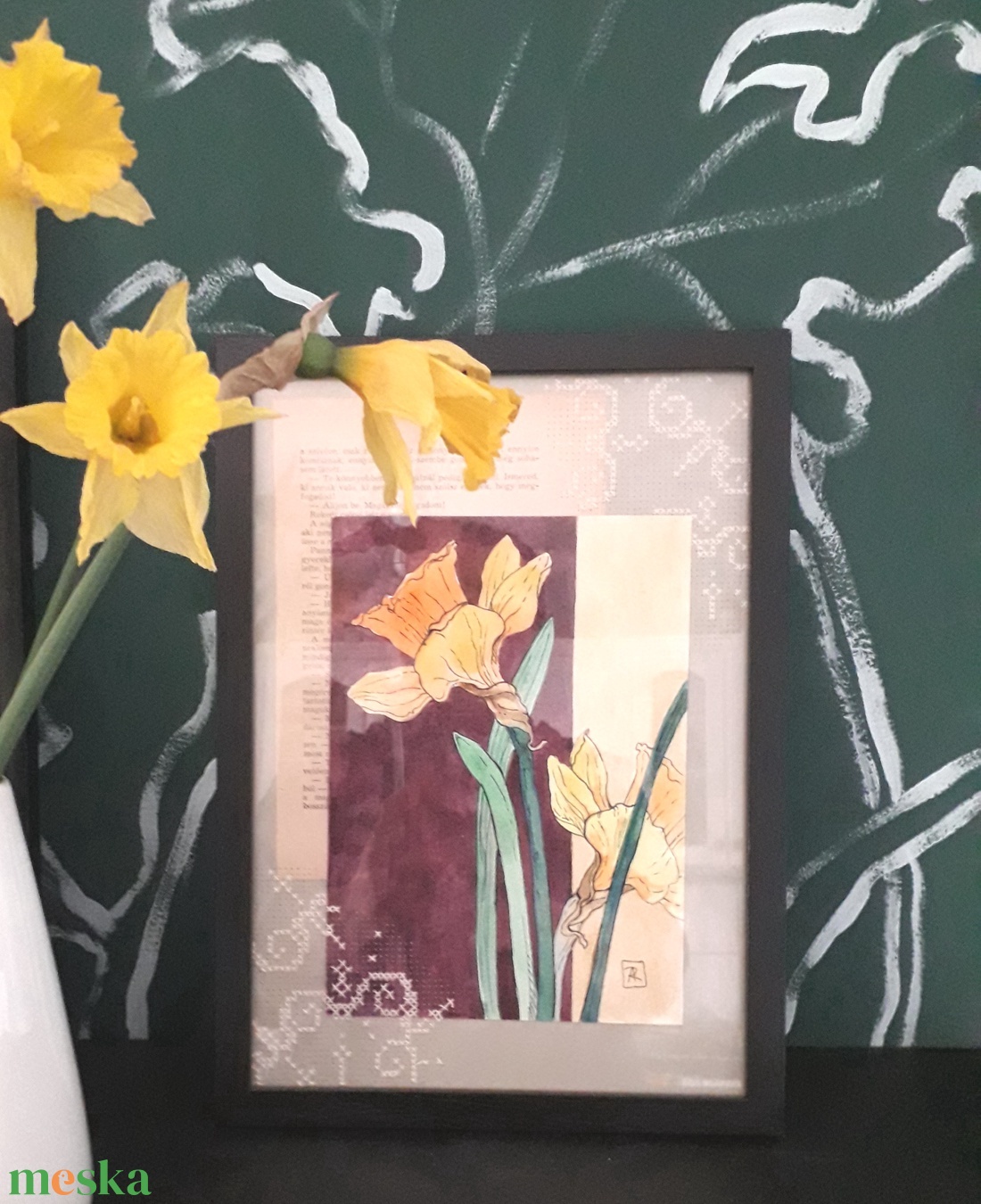 Hímzett Tavaszi Kollekció. Nárcisz.  - művészet - festmény - akvarell - Meska.hu