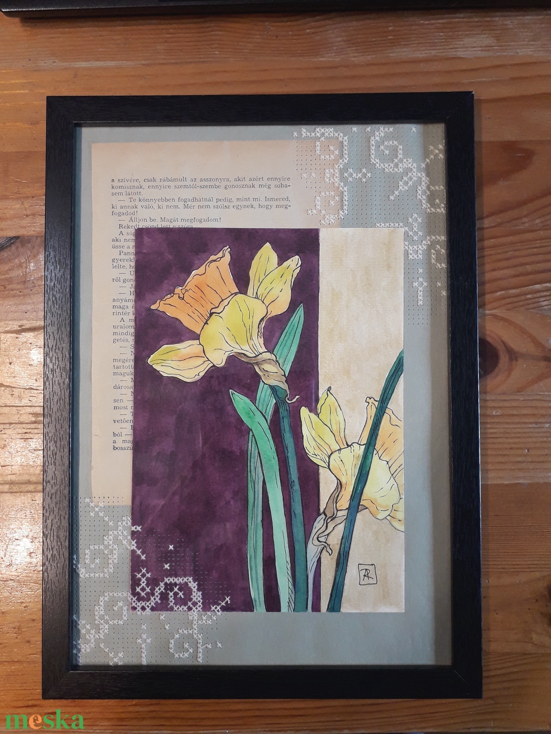 Hímzett Tavaszi Kollekció. Nárcisz.  - művészet - festmény - akvarell - Meska.hu