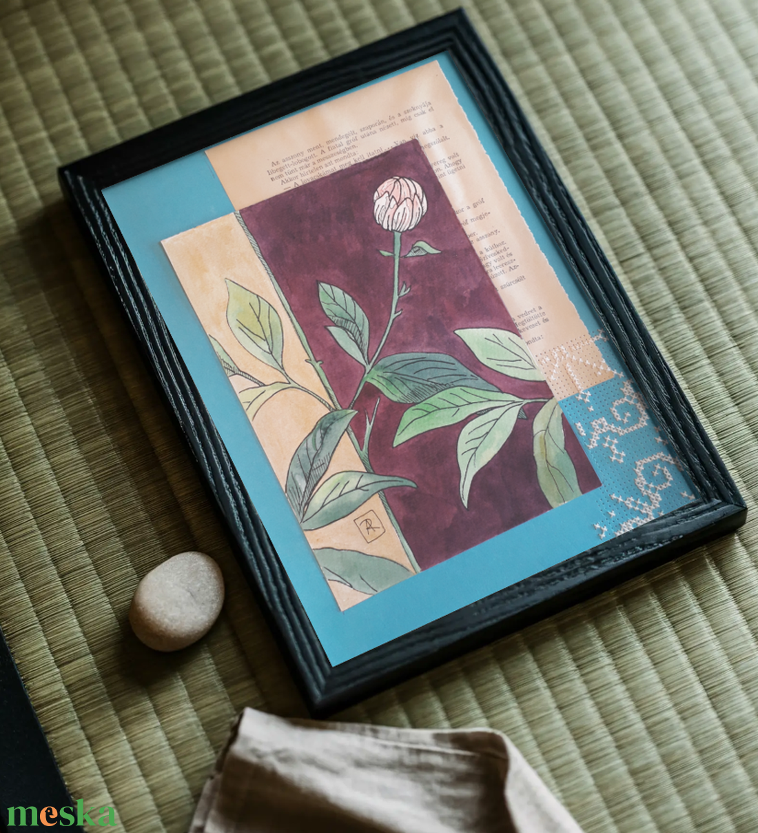 Hímzett Tavaszi Kollekció. Fiatal bazsarózsa - művészet - festmény - festmény vegyes technika - Meska.hu