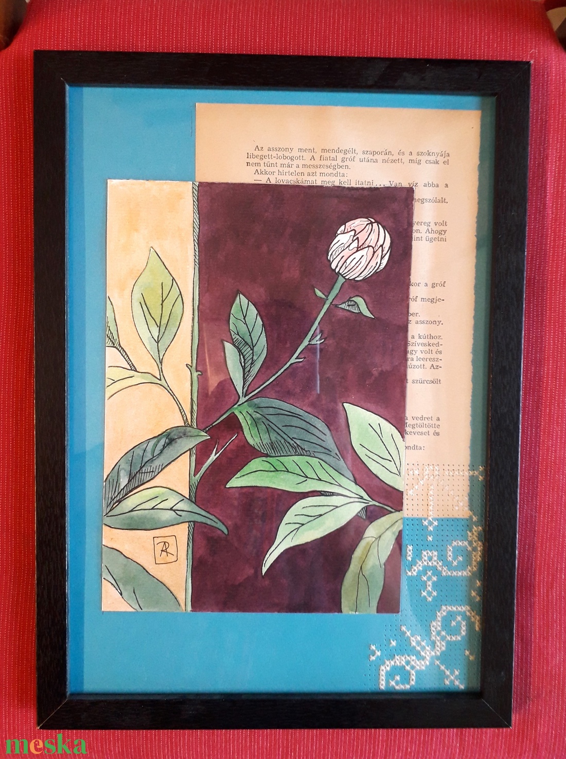 Hímzett Tavaszi Kollekció. Fiatal bazsarózsa - művészet - festmény - festmény vegyes technika - Meska.hu