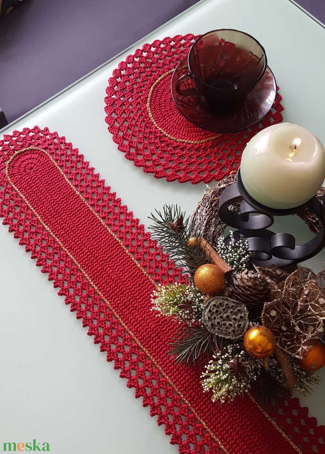 Karácsonyi Asztali futó/terítő - otthon & életmód - dekoráció - asztal és polc dekoráció - horgolt & csipketerítő - Meska.hu
