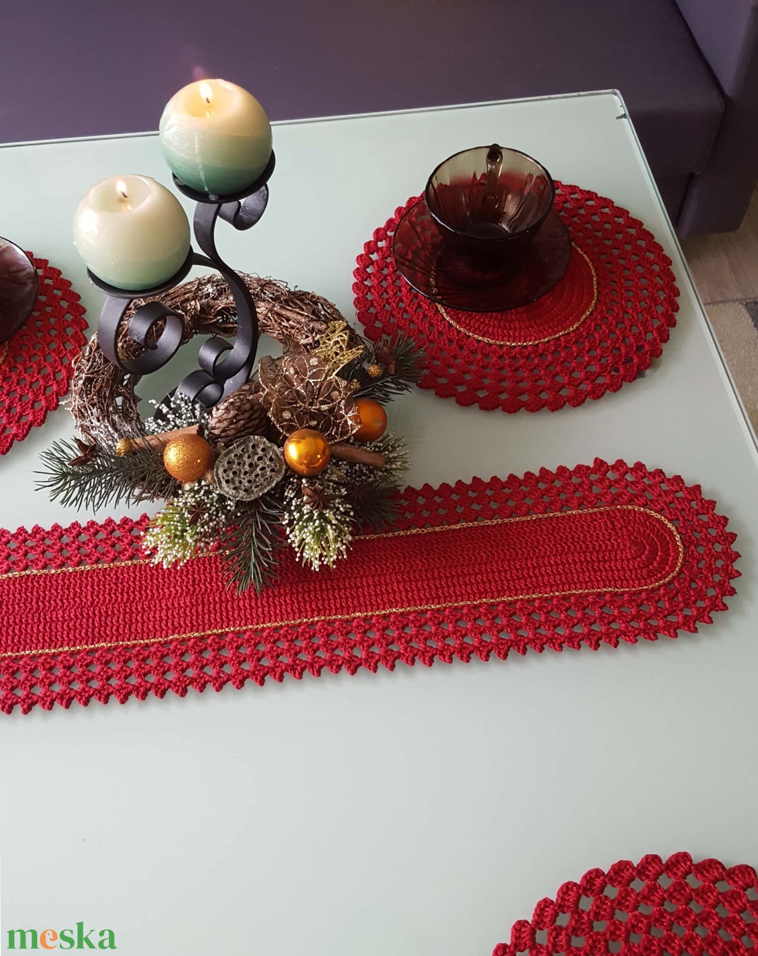 Karácsonyi Asztali futó/terítő - otthon & életmód - dekoráció - asztal és polc dekoráció - horgolt & csipketerítő - Meska.hu