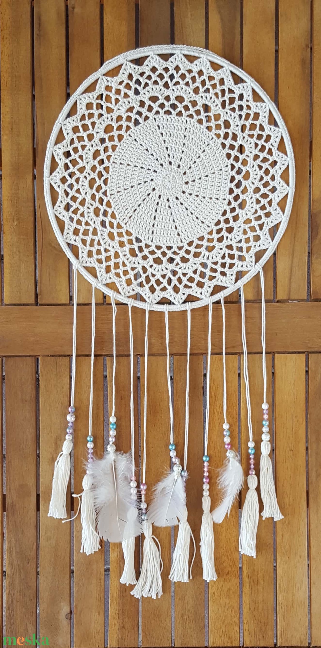 Álomfogó horgolt falidísz, függődísz, ablakdísz, fali dekoráció 30x60 cm - otthon & életmód - dekoráció - fali és függő dekoráció - falra akasztható dekor - Meska.hu