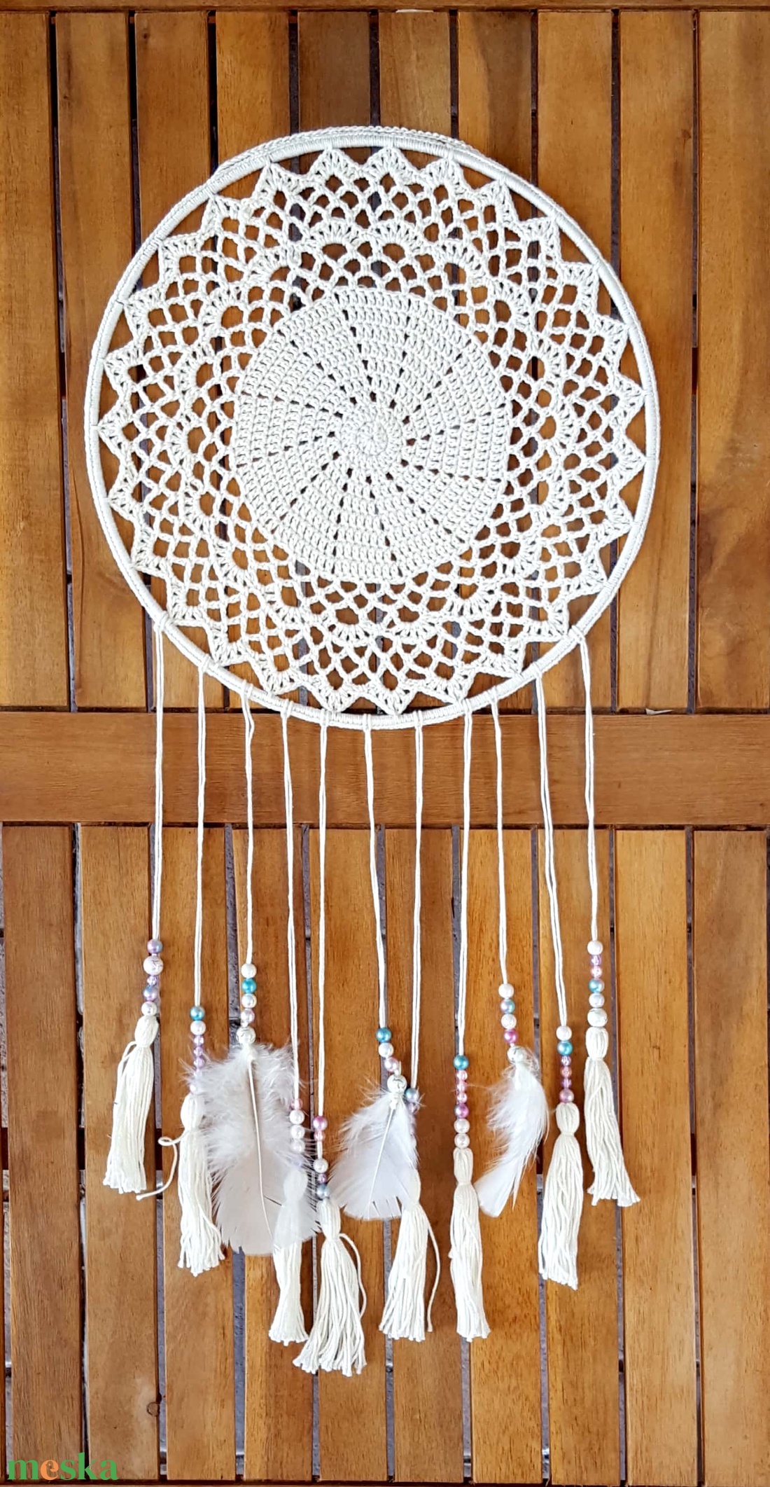 Álomfogó horgolt falidísz, függődísz, ablakdísz, fali dekoráció 30x60 cm - otthon & életmód - dekoráció - fali és függő dekoráció - falra akasztható dekor - Meska.hu