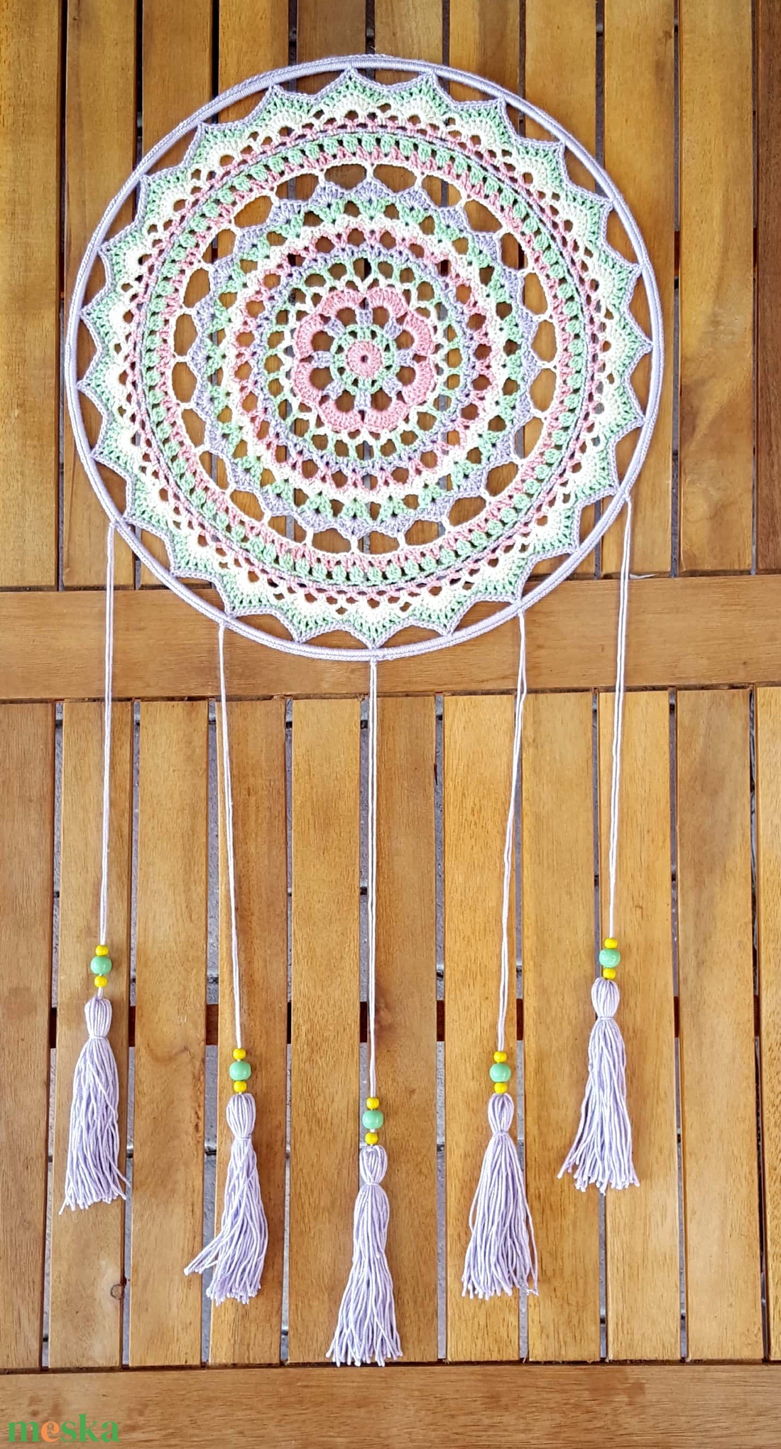 Álomfogó horgolt falidísz, függődísz, ablakdísz, fali dekoráció 30x66 cm - otthon & életmód - dekoráció - fali és függő dekoráció - falra akasztható dekor - Meska.hu