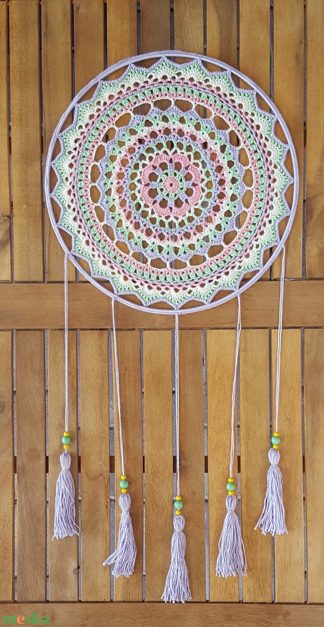 Álomfogó horgolt falidísz, függődísz, ablakdísz, fali dekoráció 30x66 cm - otthon & életmód - dekoráció - fali és függő dekoráció - falra akasztható dekor - Meska.hu