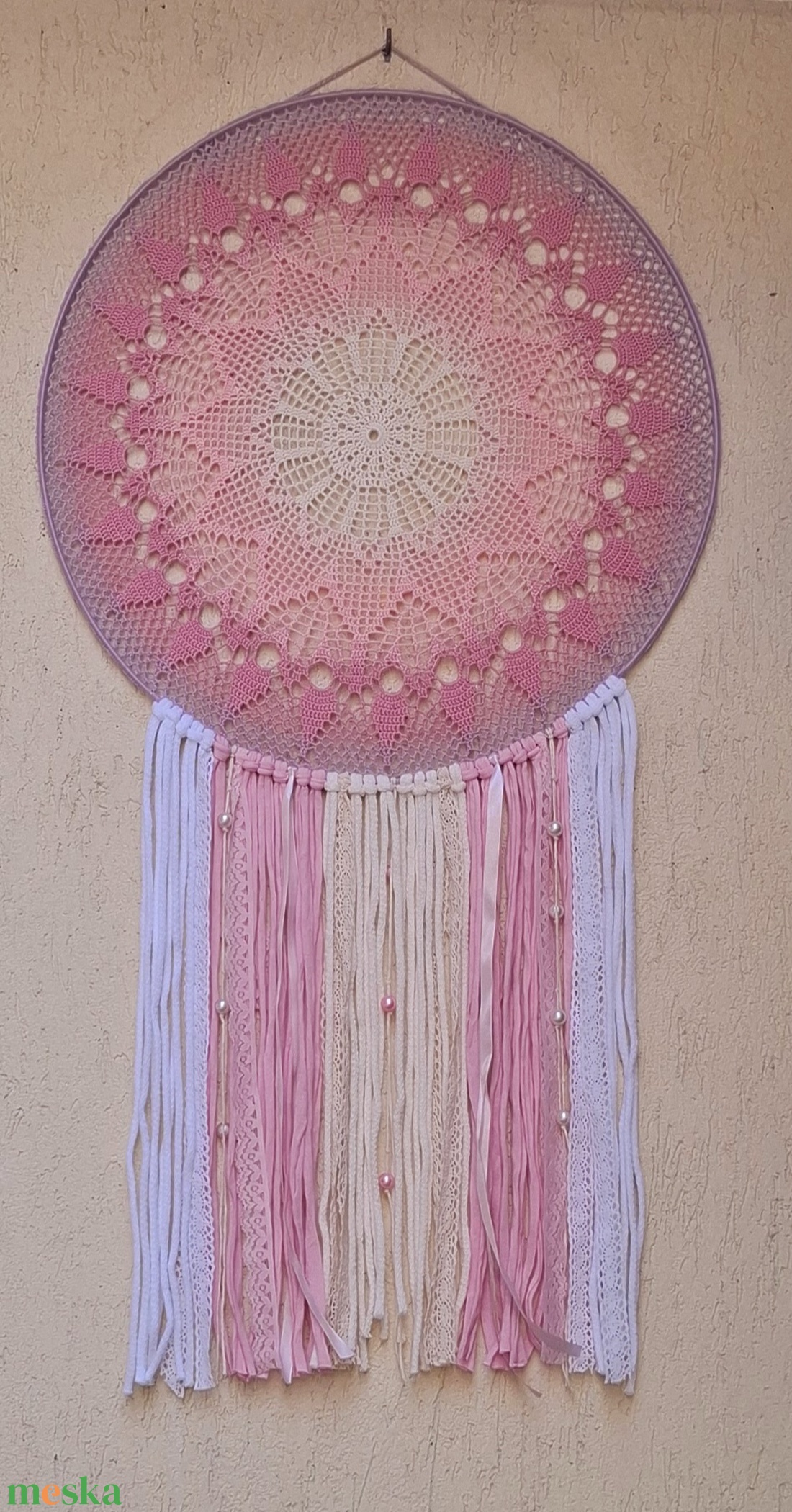 Álomfogó horgolt fali dísz, függődísz, ablakdísz, fali dekoráció mandala 50 cm - otthon & életmód - dekoráció - fali és függő dekoráció - álomfogó - Meska.hu