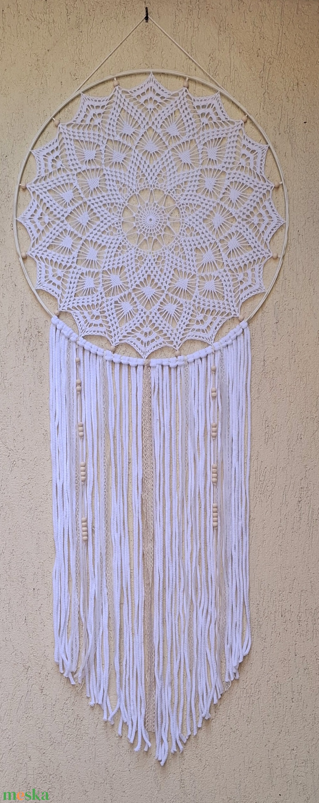Álomfogó horgolt fali dísz, függődísz, ablakdísz, fali dekoráció mandala 50 cm - otthon & életmód - dekoráció - fali és függő dekoráció - álomfogó - Meska.hu