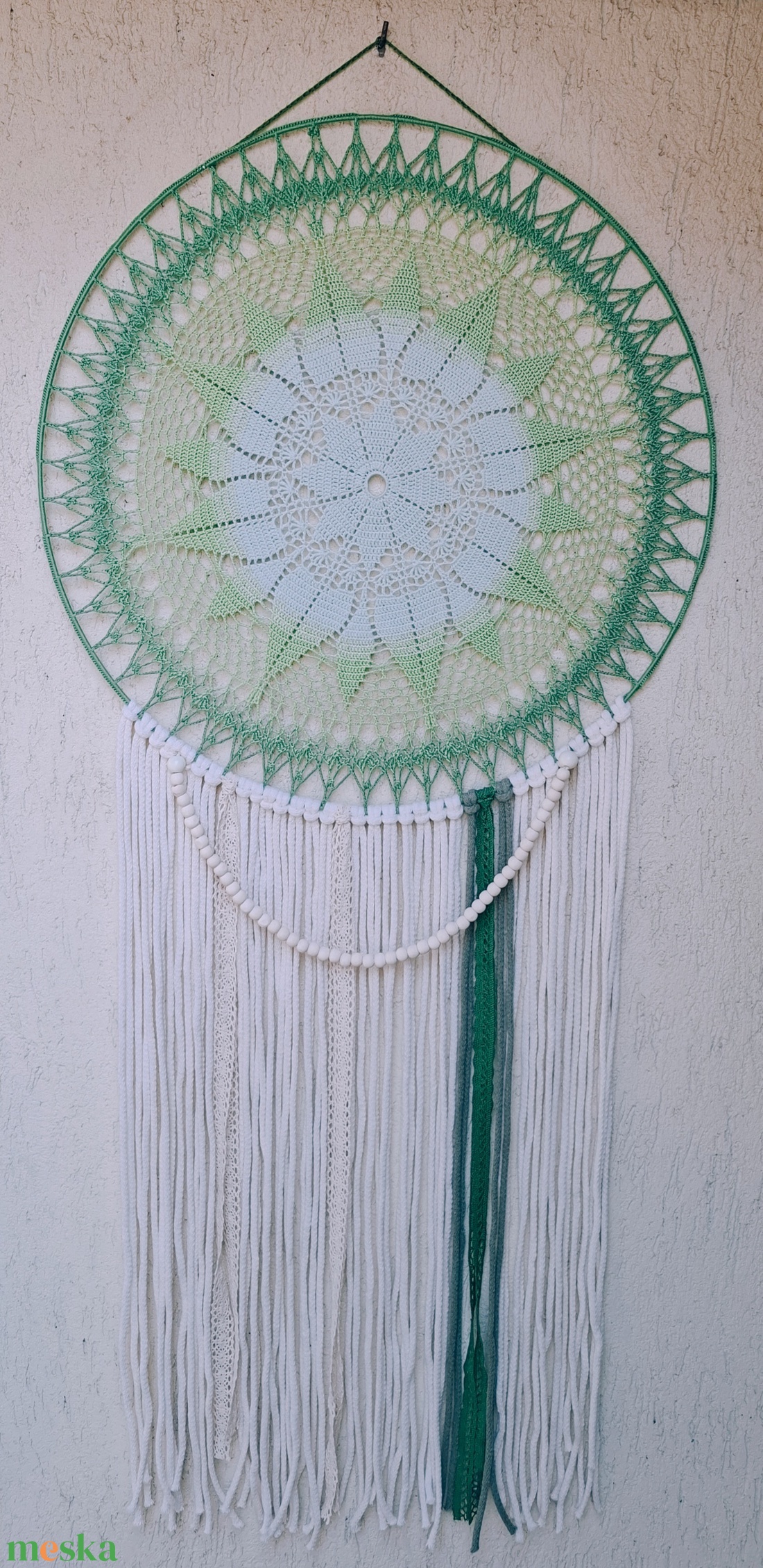 Álomfogó horgolt fali dísz, függődísz, ablakdísz, fali dekoráció mandala 50 cm - otthon & életmód - dekoráció - fali és függő dekoráció - álomfogó - Meska.hu