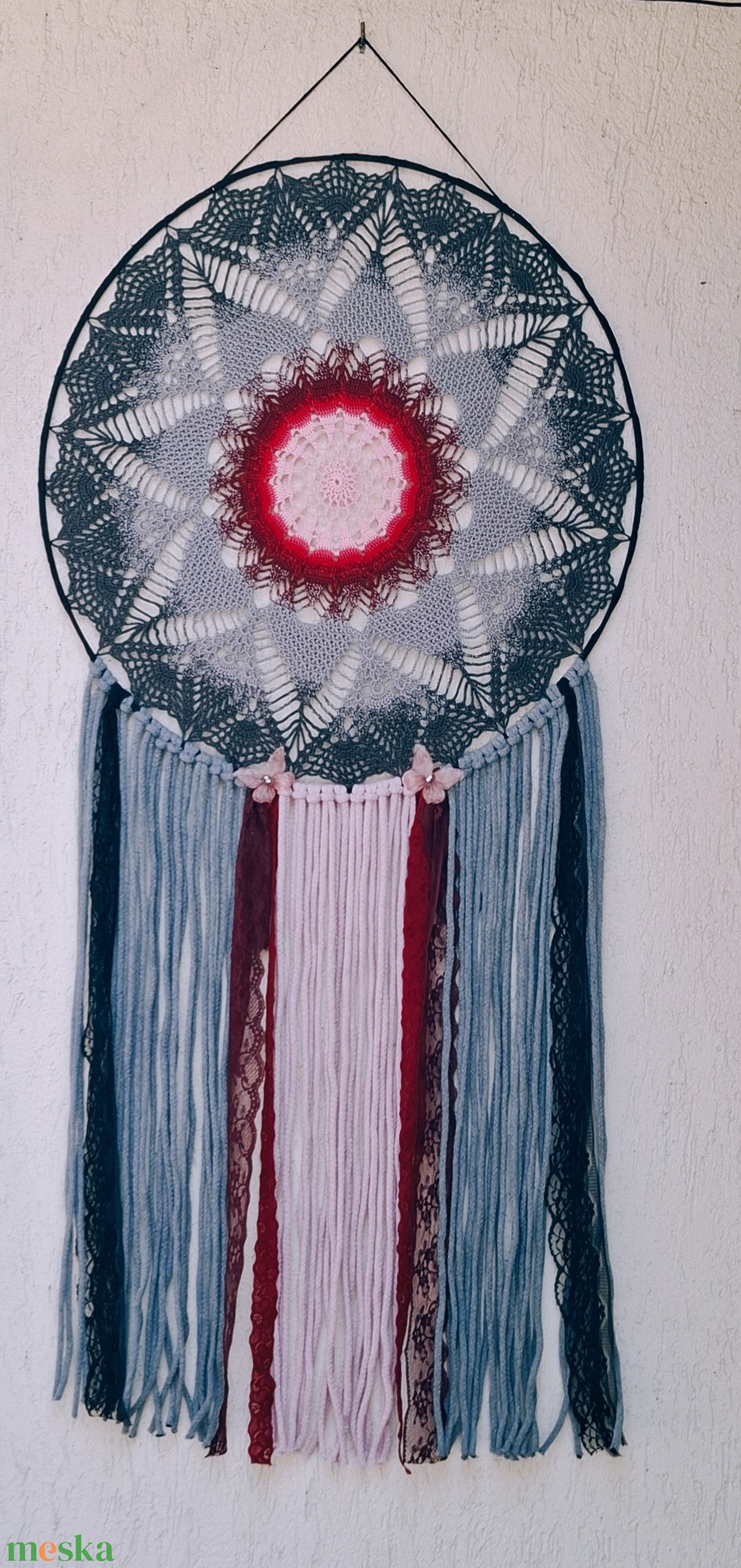 Álomfogó horgolt fali dísz, függődísz, ablakdísz, fali dekoráció mandala 50 cm - otthon & életmód - dekoráció - fali és függő dekoráció - álomfogó - Meska.hu