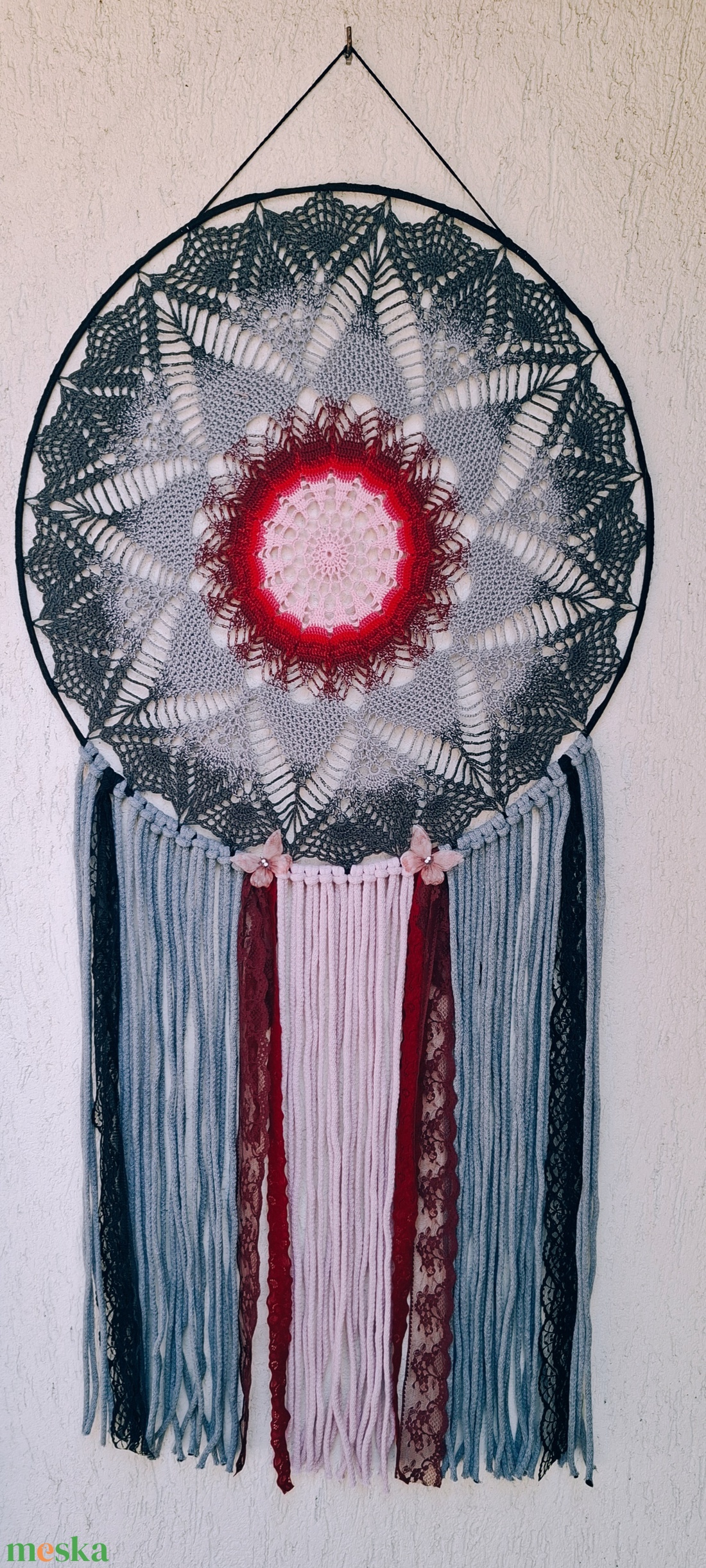 Álomfogó horgolt fali dísz, függődísz, ablakdísz, fali dekoráció mandala 50 cm - otthon & életmód - dekoráció - fali és függő dekoráció - álomfogó - Meska.hu