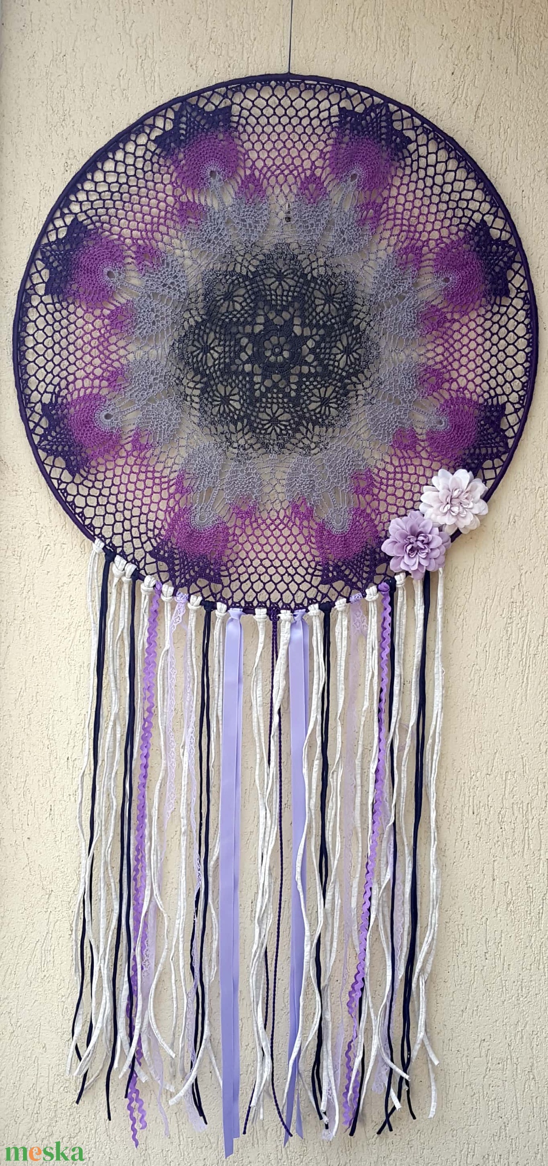 Álomfogó horgolt fali dísz, függődísz, ablakdísz, fali dekoráció mandala 50 cm - otthon & életmód - dekoráció - fali és függő dekoráció - álomfogó - Meska.hu