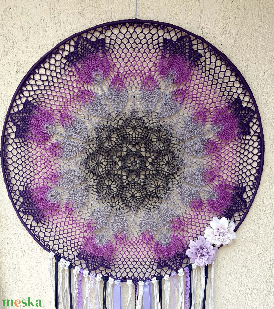 Álomfogó horgolt fali dísz, függődísz, ablakdísz, fali dekoráció mandala 50 cm - otthon & életmód - dekoráció - fali és függő dekoráció - álomfogó - Meska.hu