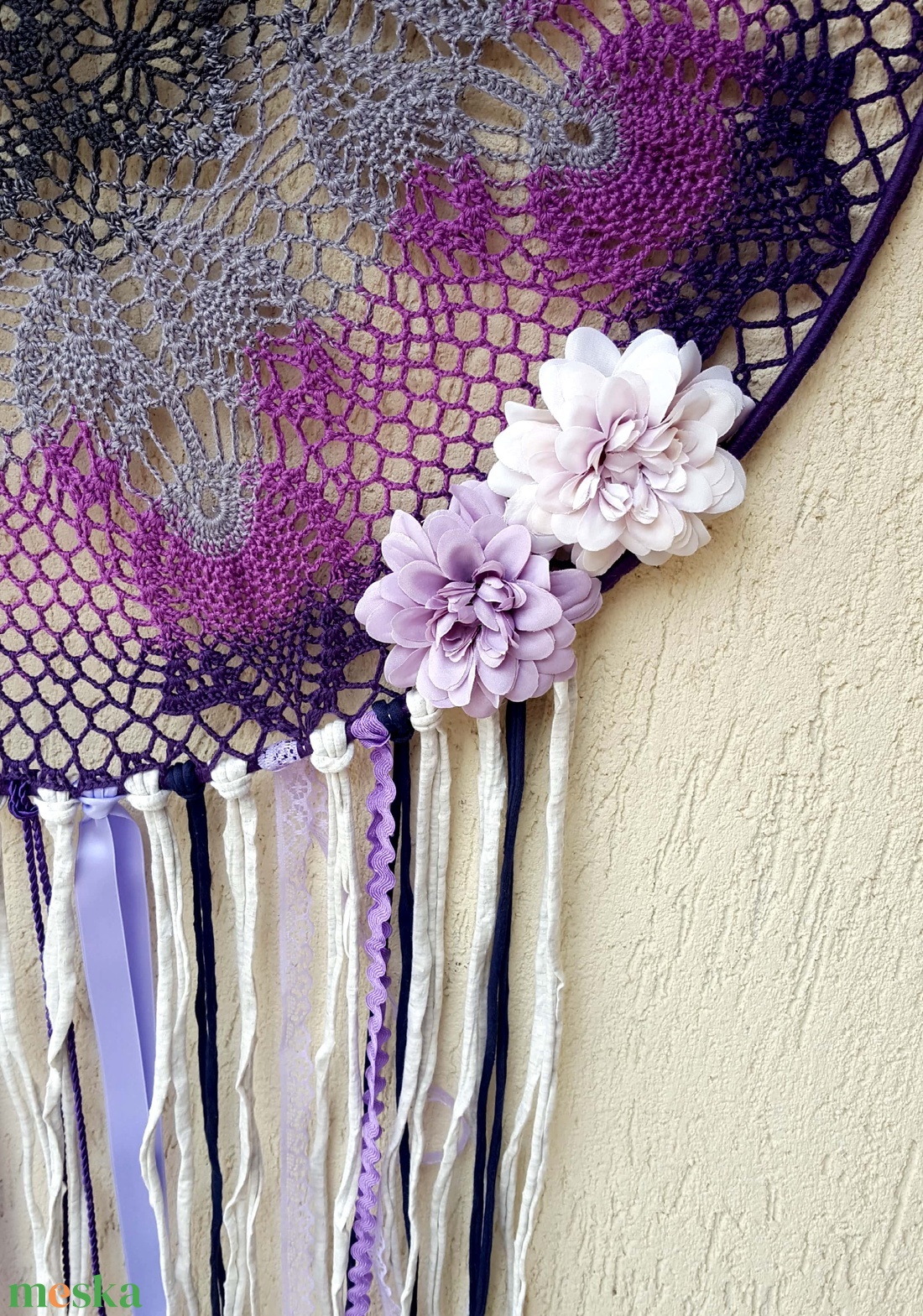 Álomfogó horgolt fali dísz, függődísz, ablakdísz, fali dekoráció mandala 50 cm - otthon & életmód - dekoráció - fali és függő dekoráció - álomfogó - Meska.hu