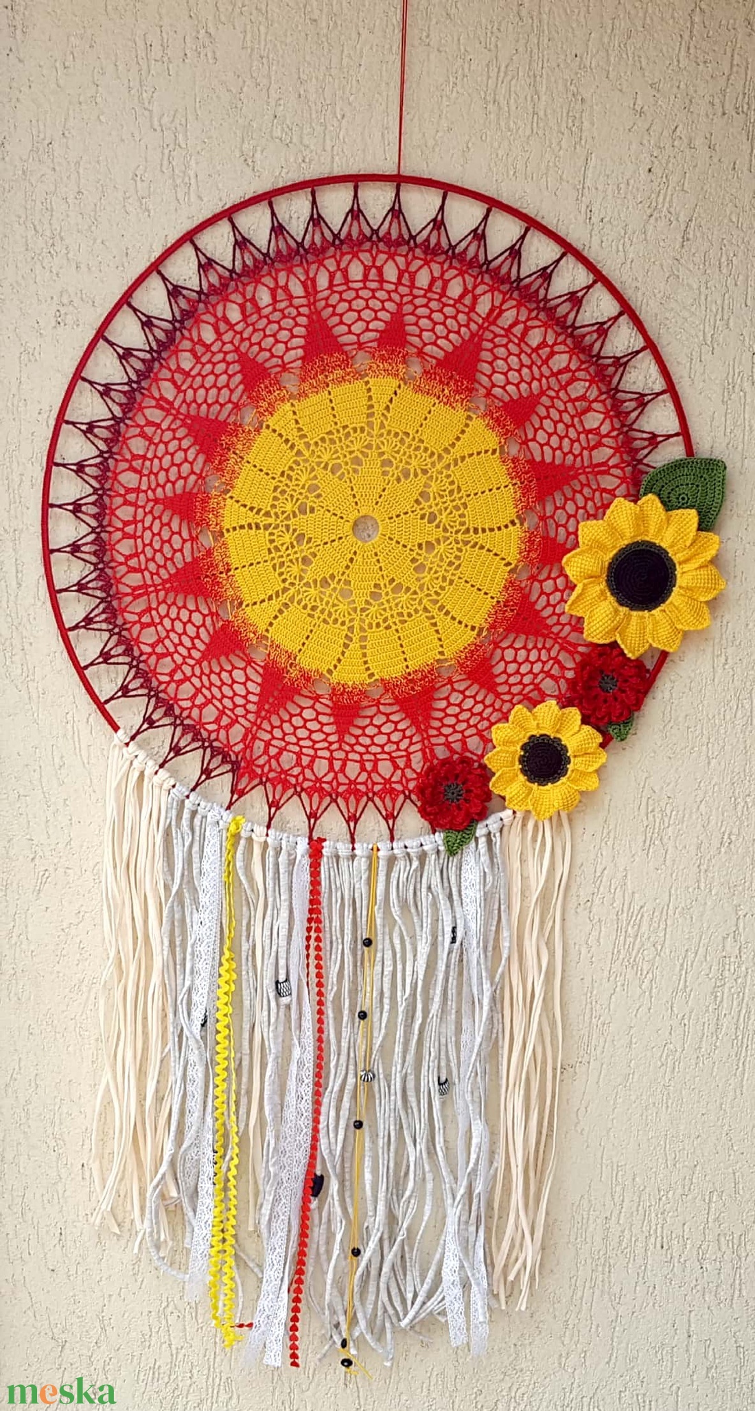 Álomfogó horgolt fali dísz, függődísz, ablakdísz, fali dekoráció mandala 50 cm - otthon & életmód - dekoráció - fali és függő dekoráció - álomfogó - Meska.hu
