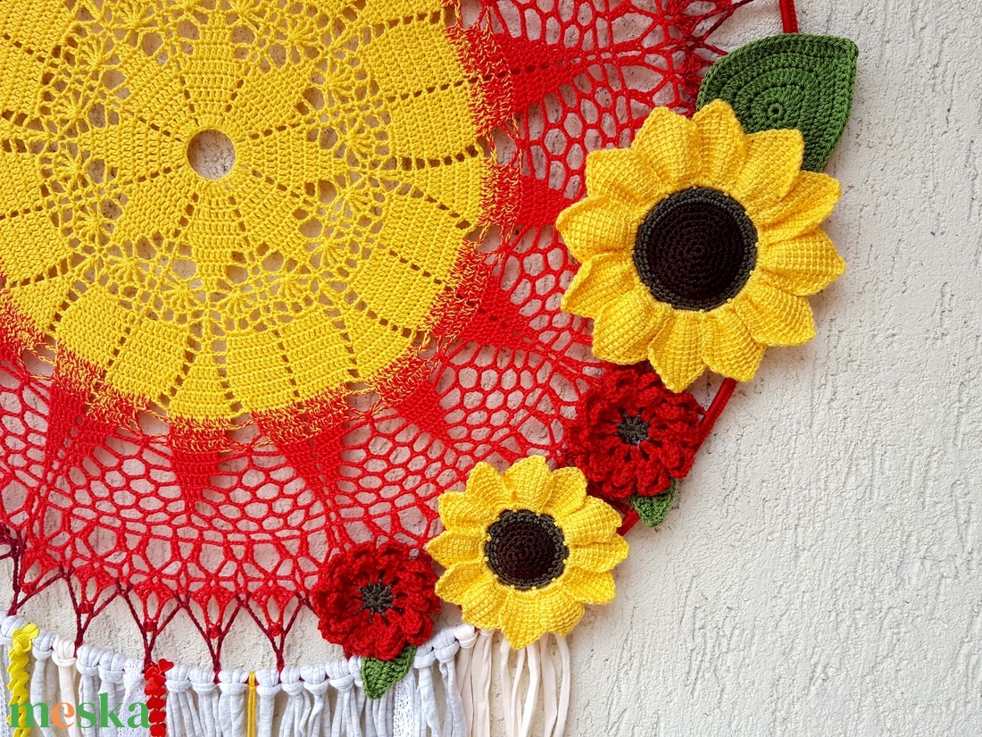Álomfogó horgolt fali dísz, függődísz, ablakdísz, fali dekoráció mandala 50 cm - otthon & életmód - dekoráció - fali és függő dekoráció - álomfogó - Meska.hu