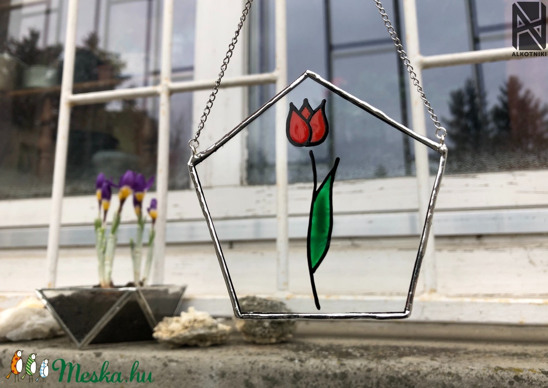 Üveg tulipános tavaszi dekoráció, tavasz, ajtódísz - otthon & lakás - dekoráció - Meska.hu