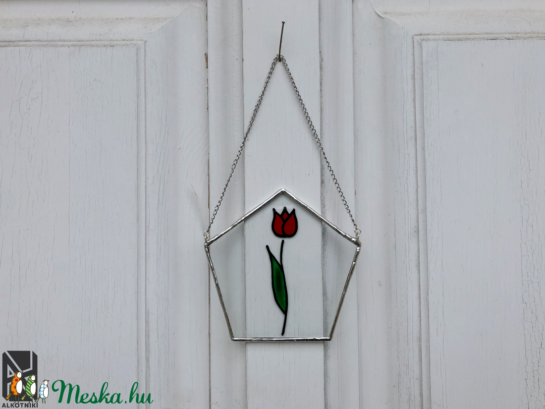 Üveg tulipános tavaszi dekoráció, tavasz, ajtódísz - otthon & lakás - dekoráció - Meska.hu