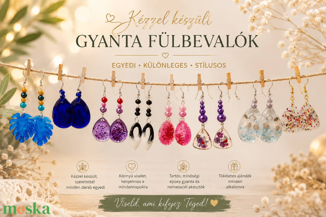 Gyanta fülbevaló - ékszer - fülbevaló - lógó fülbevaló - Meska.hu