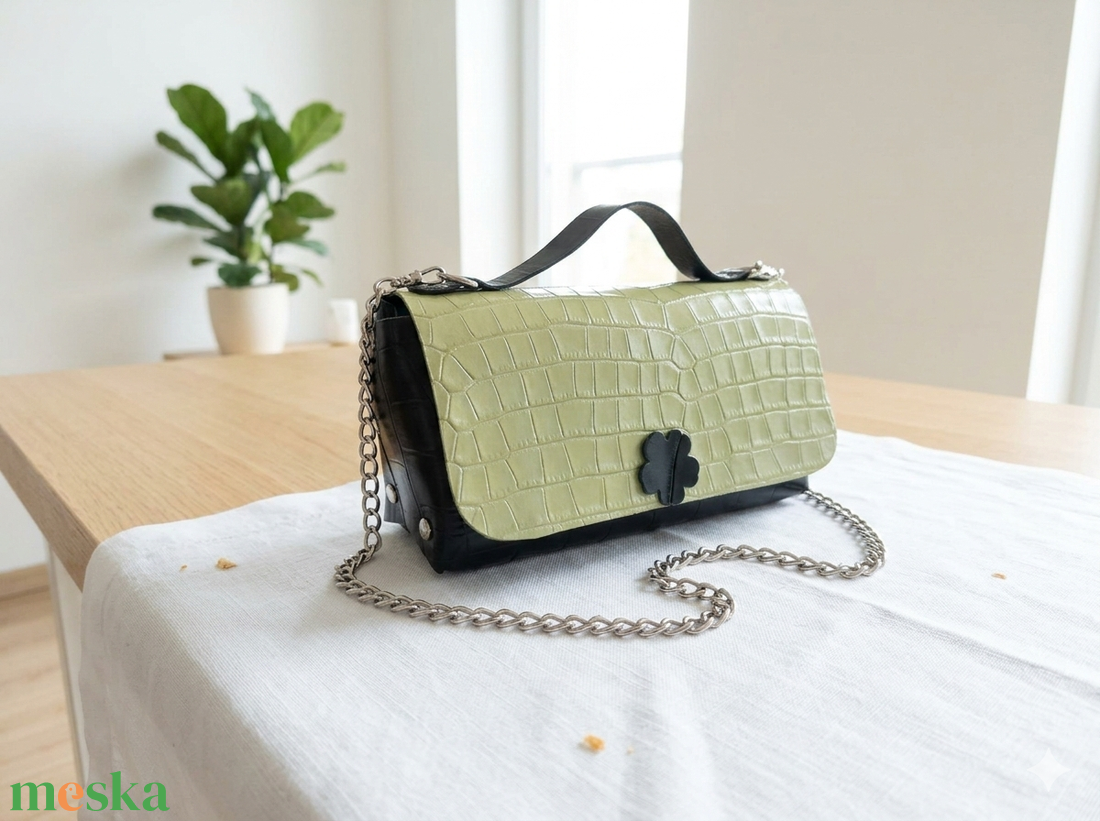 Egyedi, minimál varrással készült szegecselt bőr táska � Industrial Pistachio - táska & tok - kézitáska & válltáska - válltáska - Meska.hu