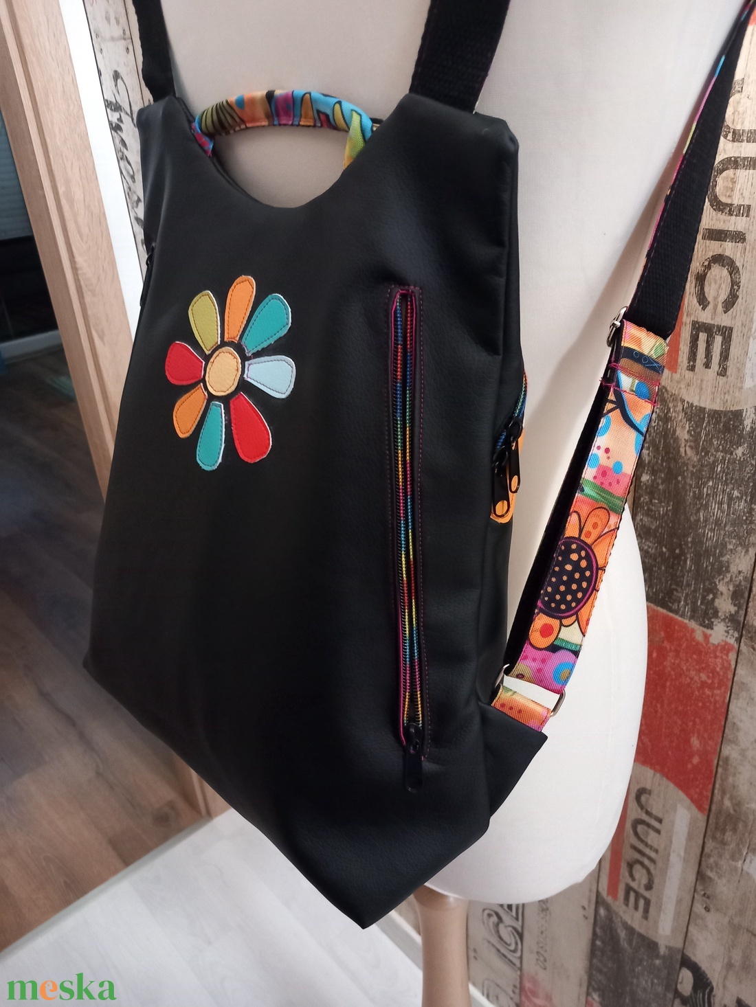 Flowers Flow hátizsák  fekete - táska & tok - hátizsák - hátizsák - Meska.hu