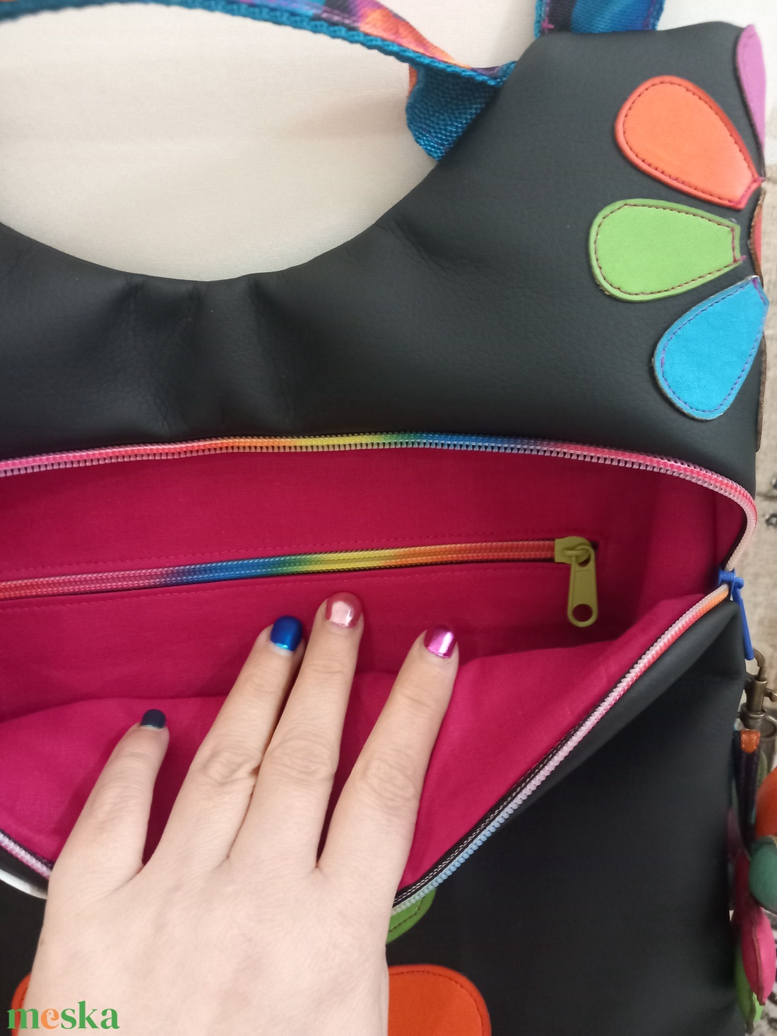 Flowers Flow hátizsák  fekete türkiz  - táska & tok - hátizsák - hátizsák - Meska.hu