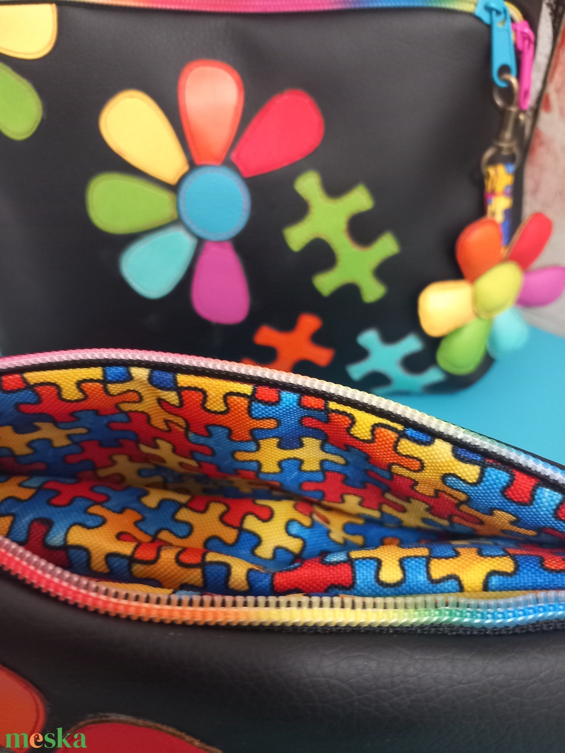 Puzzle mintás Autizmus tudatosság  neszeszer Textilbőr  - táska & tok - hátizsák - hátizsák - Meska.hu