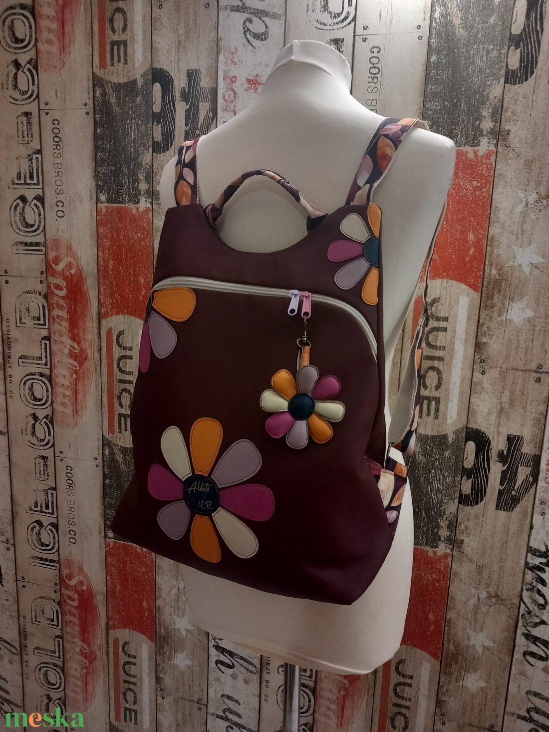 Flowers Flow hátizsák  bordó leveles  - táska & tok - hátizsák - hátizsák - Meska.hu