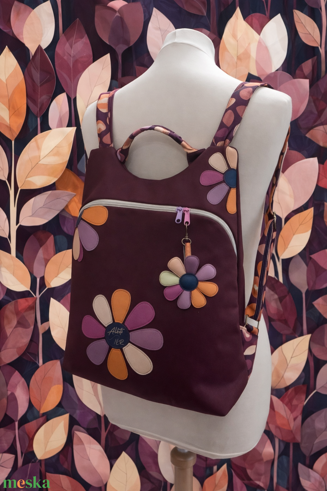 Flowers Flow hátizsák  bordó leveles  - táska & tok - hátizsák - hátizsák - Meska.hu