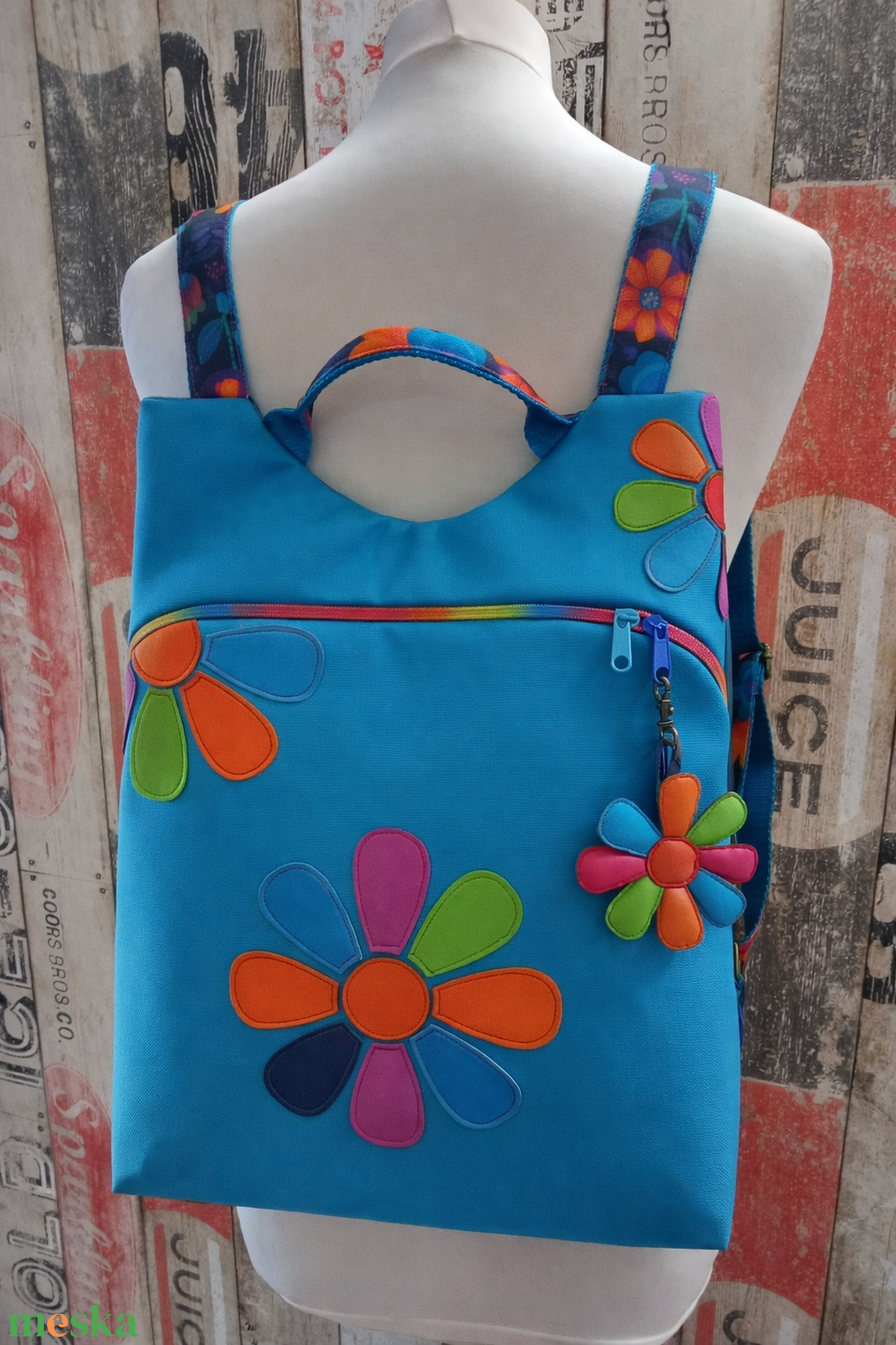 Flowers Flow hátizsák  türkiz  - táska & tok - hátizsák - hátizsák - Meska.hu