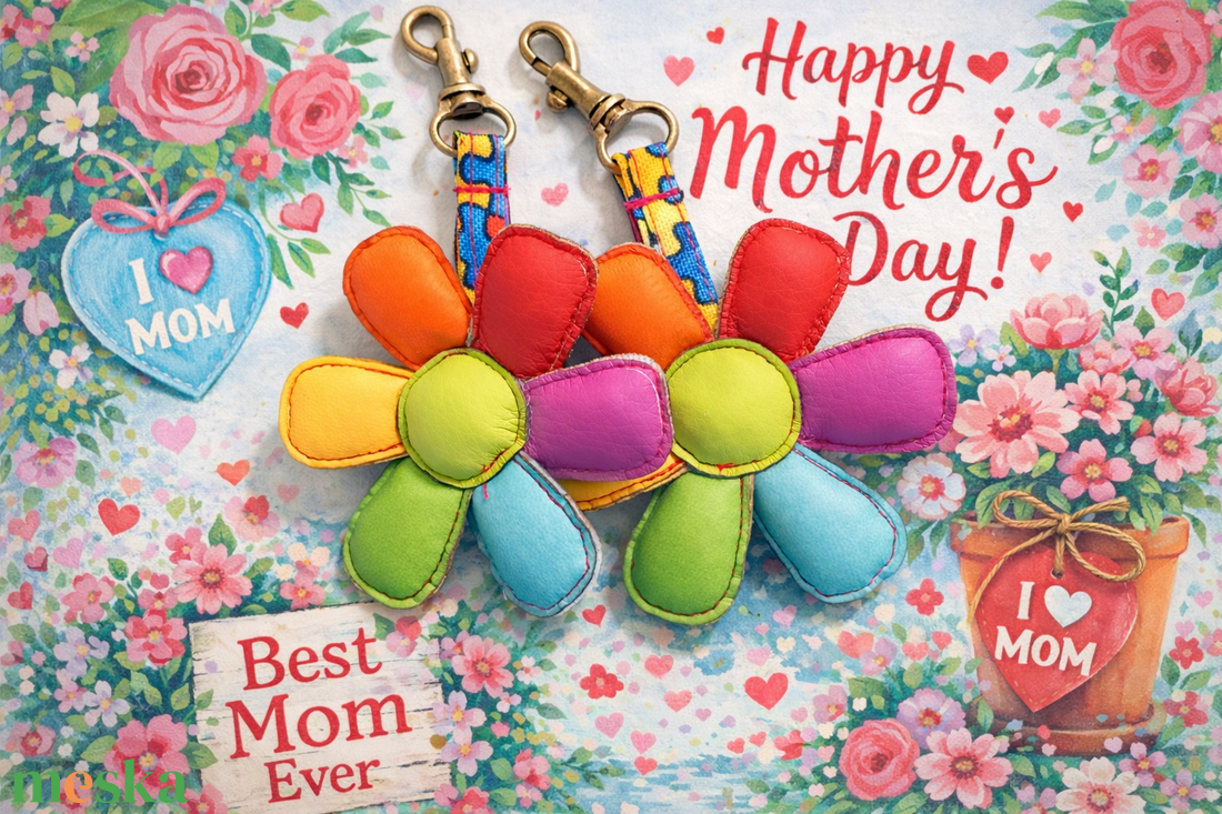 Virágos kulcstartó  táska dísz Anyák napjára  - táska & tok - kulcstartó & táskadísz - kulcstartó - Meska.hu