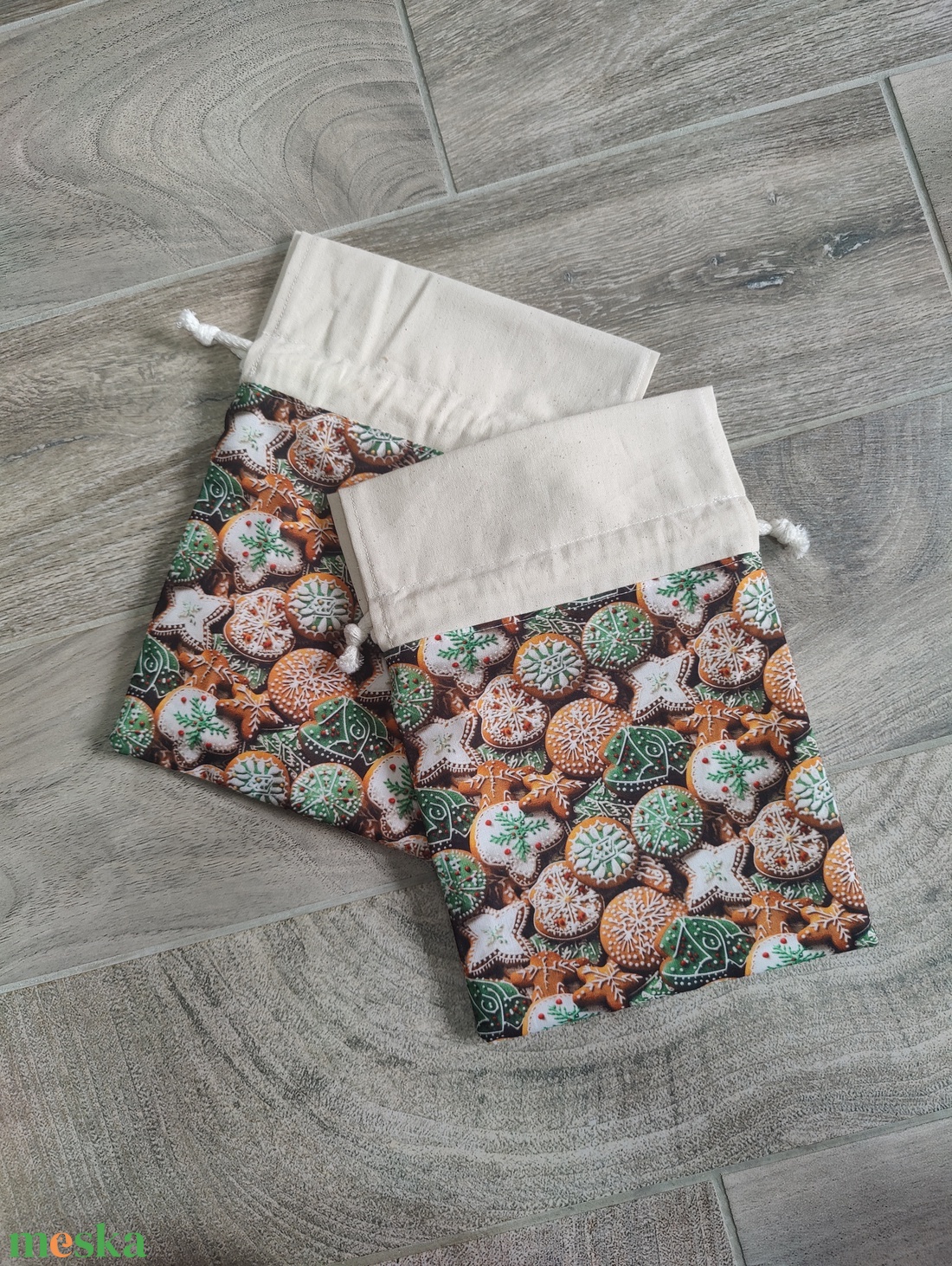 Karácsonyi mézeskalács mintás ajándék zsák - karácsony - karácsonyi ajándékozás - karácsonyi ajándékcsomagolás - Meska.hu