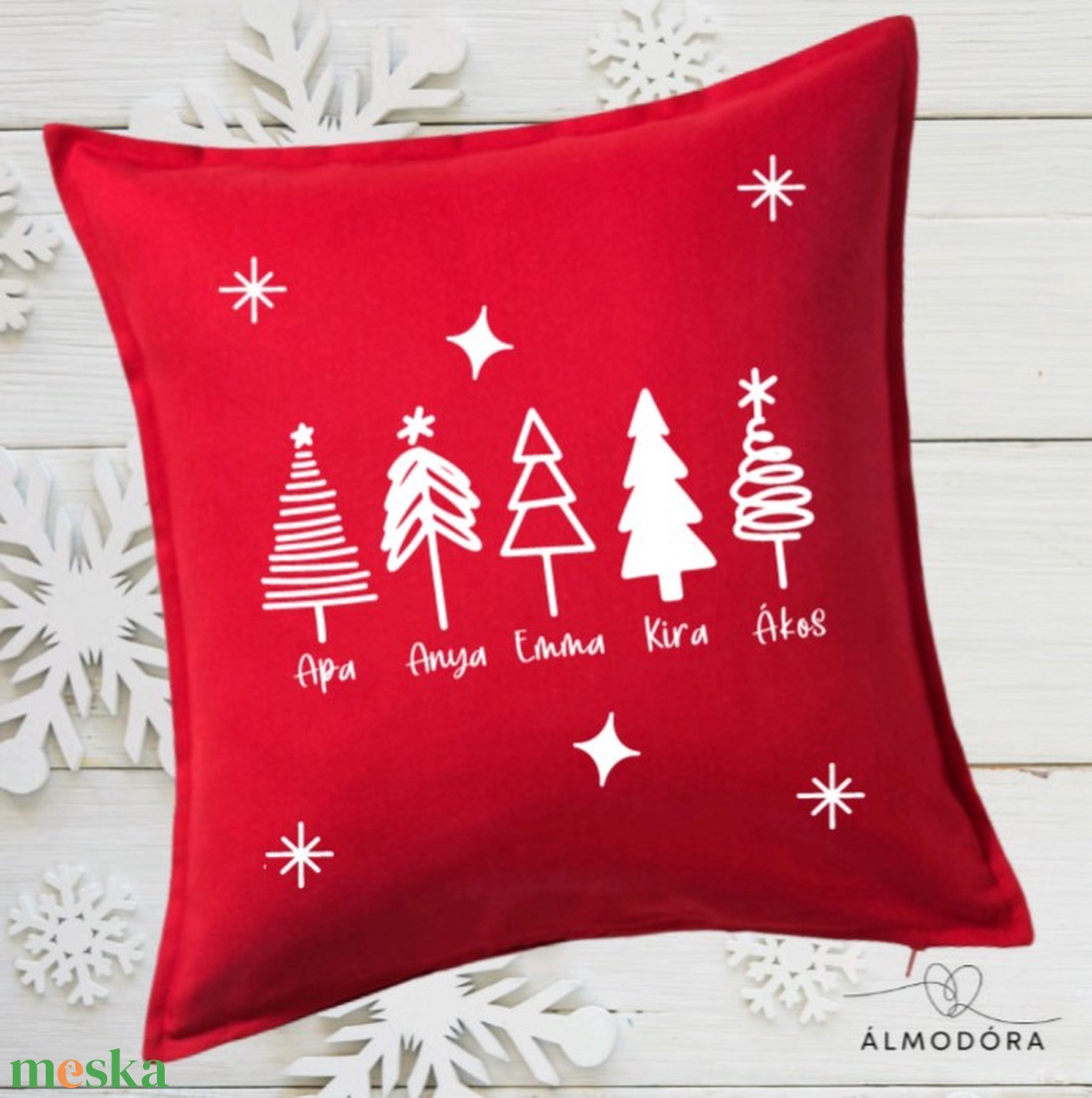 Karácsonyi díszpárna, családi díszpárna, fenyőfás párna, párnahuzat - karácsony - karácsonyi lakásdekoráció - karácsonyi lakásdíszek - Meska.hu