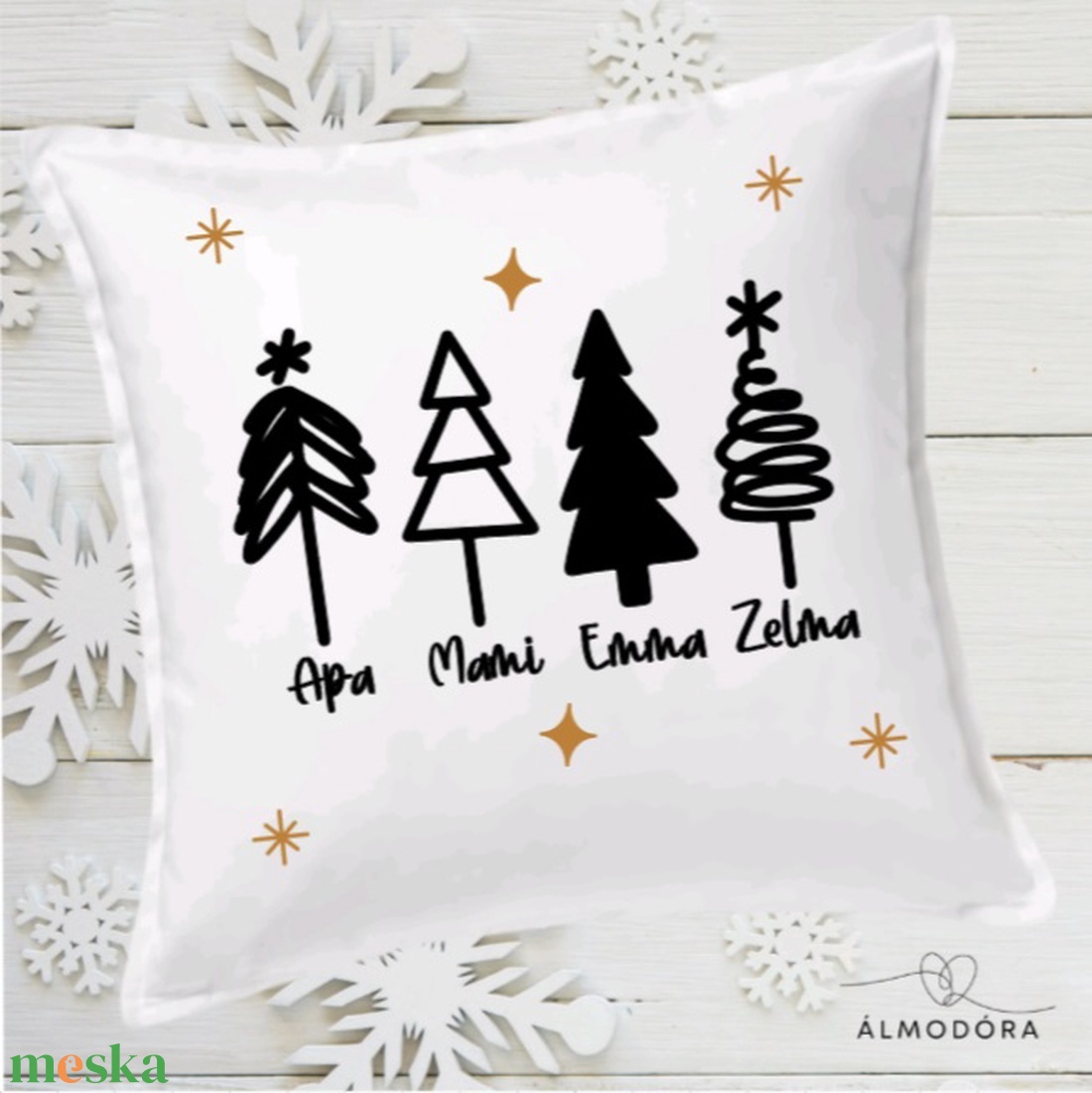Karácsonyi díszpárna, családi díszpárna, fenyőfás párna, párnahuzat - karácsony - karácsonyi lakásdekoráció - karácsonyi lakásdíszek - Meska.hu