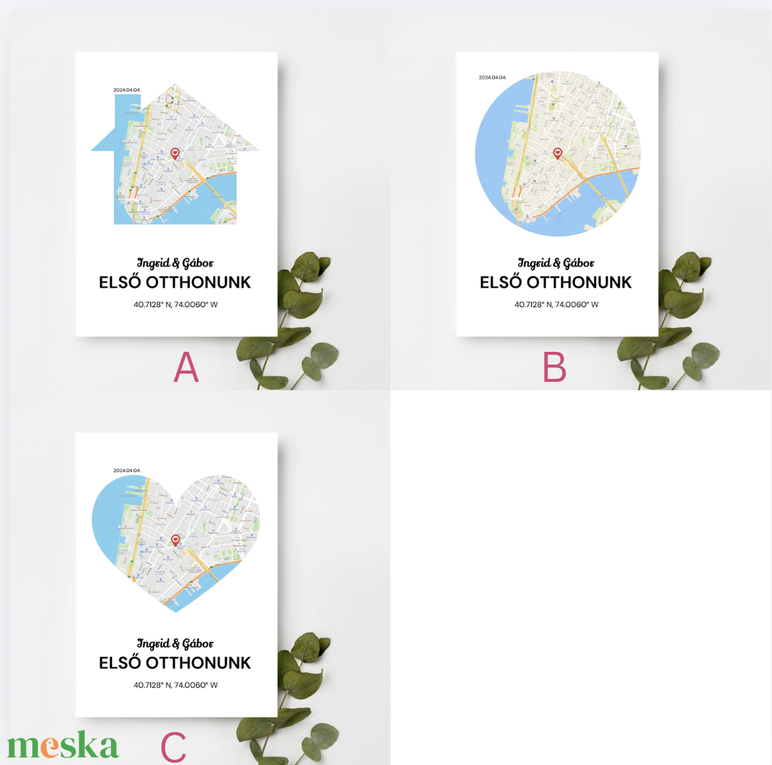 Egyedi térképes poszter � személyre szabott koordinátás falikép - otthon & életmód - dekoráció - kép & falikép - poszter - Meska.hu