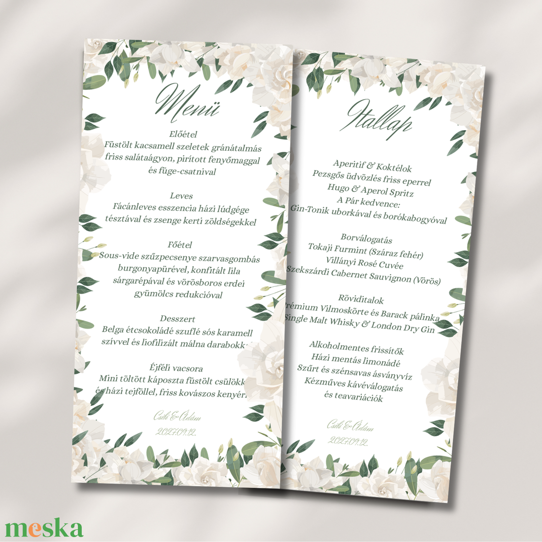 Elegáns Fehér Rózsás Esküvői Meghívó Szett - 10 db-os Szerkeszthető Canva Sablon - esküvő - meghívó & kártya - eljegyzési meghívók - Meska.hu