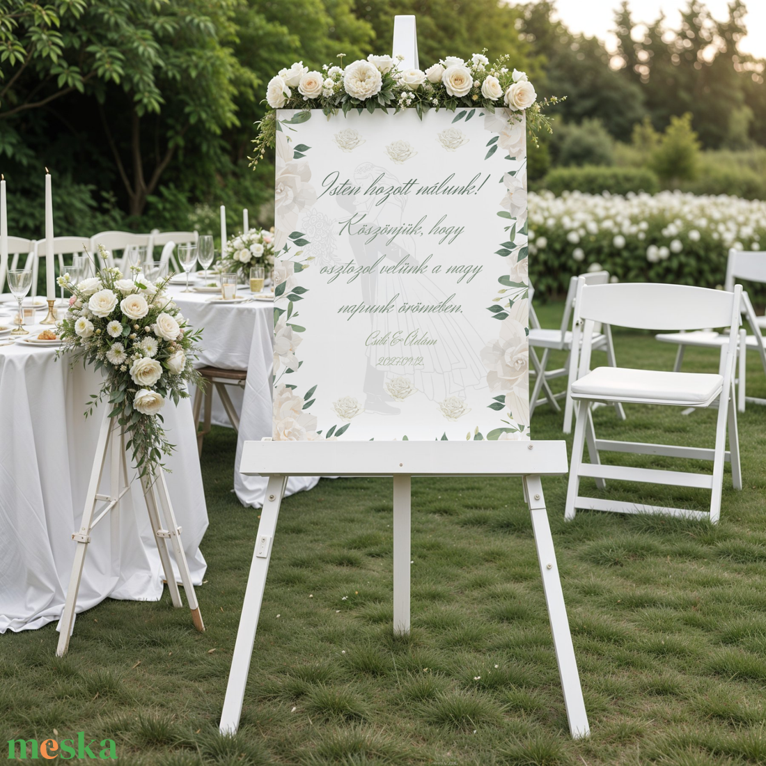 Elegáns Fehér Rózsás Esküvői Üdvözlő Tábla Sablon � Szerkeszthető Canva Design - esküvő - dekoráció - tábla & jelzés - Meska.hu