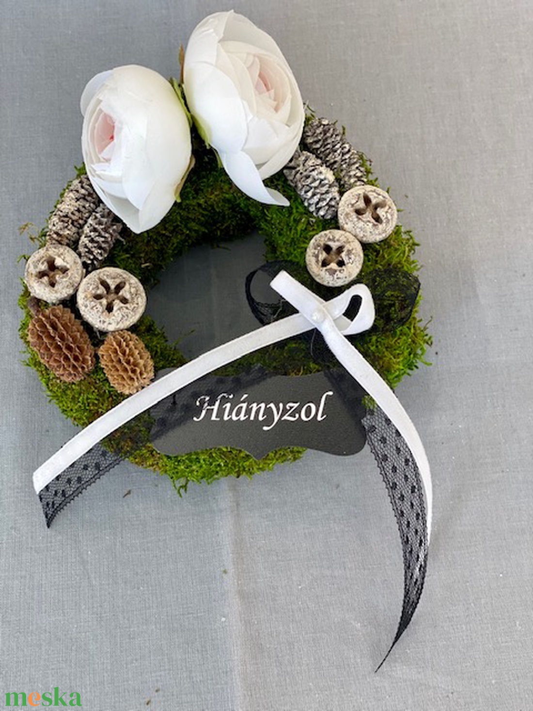 Pici mohakoszorú mindenszenteki sírdísz - otthon & életmód - vallás - temetkezési tárgy - Meska.hu